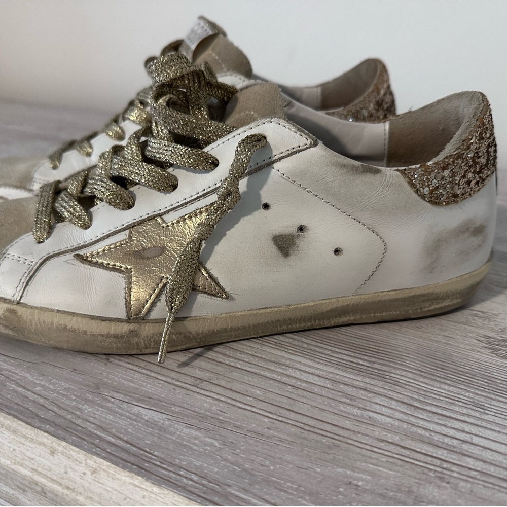 Golden Goose White Sneakers with Gold Accents